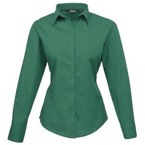 Premier Damen Popeline Bluse / Arbeitshemd, langärmlig (Smaragdgrün)