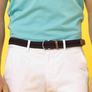 Asquith & Fox Herren Stretchgürtel mit zweifarbigem Streifengeflecht (Schwarz/Burgund)
