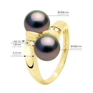 Ring You & Me, Diamanten 0,06 ct, 2 echte Tahiti-Zuchtperlen, rund 8–9 mm – Gelbgold