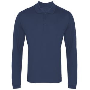 Premier Mens Langarm Coolchecker Pique Polo Shirt (Marine)
