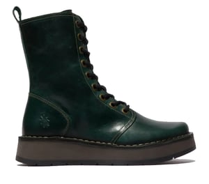 Fly London Damen RAMI043 Freizeitstiefeletten aus Leder mit Schnürung, Grün