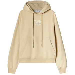 Off-White-Schriftzug-Logo gegenüber über dem beigefarbenen Skate-Fit-Kapuzenpullover