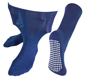Extra breite Ödemsocken mit rutschfesten Griffen | Dr.Socks | Herren & Damen | Bambus Pantoffelsocken mit Grippern für geschwollene Beine Knöchel & Füße - Navy