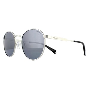 Polaroid Round Unisexe Palladium Grey Silver Mirror Polarise Lunettes de soleil