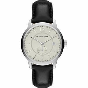 Burberry BU10000 Klassische Runde Beige Zifferblatt Schwarzes Leder Herrenuhr