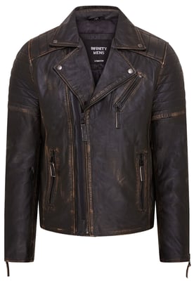 Schwarze Brando-Bikerjacke aus Leder im Vintage-Stil mit doppeltem Kreuzreißverschluss für Herren – Fagernes