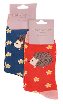 Miss Sparrow - 2er-Pack Mädchen Bambus Tier gemusterte Socken - Igel