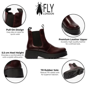 Fly London Damen MEDI789 Chelsea-Stiefel mit Keilabsatz und Plateausohle, Weinrot
