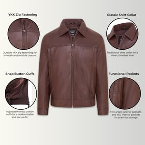 Braune Retro-Bikerjacke aus klassischem Leder für Herren im Harrington-Stil - Drammen