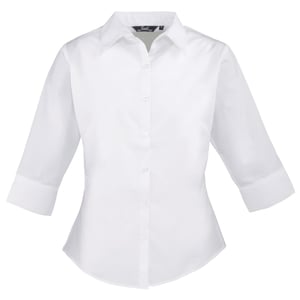 Premier Popeline Bluse / Arbeitshemd, 3/4 Arm (Weiß)