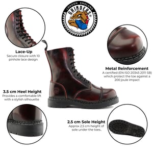 Grinders Unisex-Schnürstiefel aus Leder mit Stahlkappe, Weinrot, Stag ACS