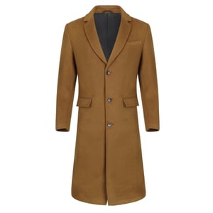 Herren Wintermantel aus Wolle mit Stehkragen und schmaler Passform, knielang, Khaki