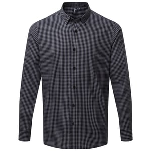 Premier Mens Maxton Checked Long-Sleeved Shirt (Stahl/Schwarz)