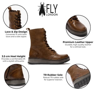 Fly London Damen-Stiefeletten RAMI043, leger, Leder, zum Schnüren, Hellbraun