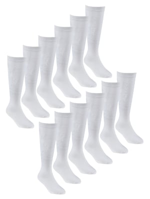 12 Paar Multipack Mädchen Kniestrümpfe aus Bambus | Lange Schule Kinder Socken - Weiß