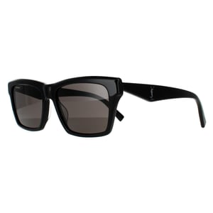 Saint Laurent Rechteck Unisex glänzend schwarz dunkelgrau Sonnenbrille