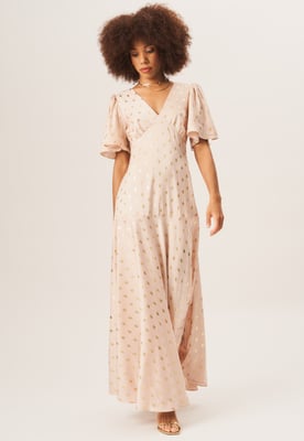Maxikleid mit Engelsärmeln und Folienmuster