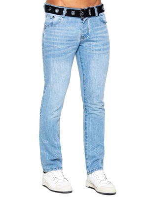 Enzo Herren Denim Straight Fit Jeans - Hellblau