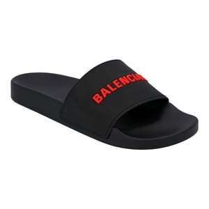 Balenciaga – Gummi-Slipper mit Logoband in Schwarz