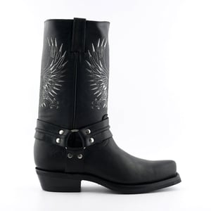 Grinders Herren-Cowboystiefel aus schwarzem Leder, Weißkopfseeadler