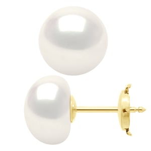 Ohrringe aus Gelbgold 375 und echten Süßwasser-Zuchtperlen, Knopfgröße 10–11 mm