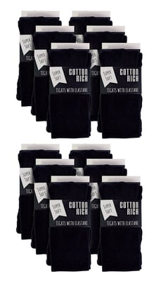 12 Paar Multipack Mädchen Schuluniform Strumpfhosen | Sock Snob | Soft & Comfy Plain Opaque Pantyhose Strumpfhosen für Kinder - Schwarz