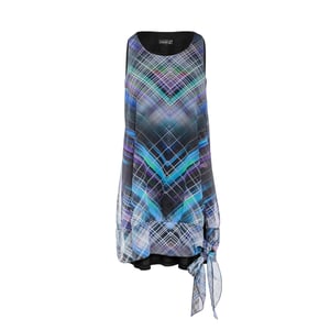 Ärmelloses doppellagiges Kleid mit geometrischem Druck