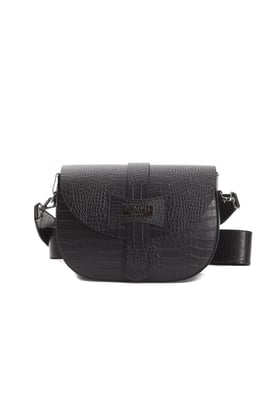 Pompei Donatella Damen Schwarz Leder Umhängetasche