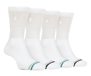 Herren Bambus-Sport-Socken in Schwarz & Weiß | Farah | 4er-Pack | Diabetiker-freundliche Sport-Socken mit glatter Zehennaht & lockerem Oberteil | Tennis Gym Running Socken - Weiß