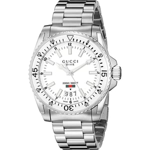Gucci - Dive Edelstahlarmband Uhr mit weißem Zifferblatt für Herren