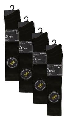 12 Paar Multipack Mädchen Kniestrümpfe aus Bambus | Lange Schule Kinder Socken - Schwarz