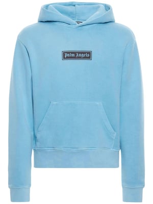 Stuckgefarbter Kapuzenpullover mit Box-Logo von Palm Angels in Hellblau