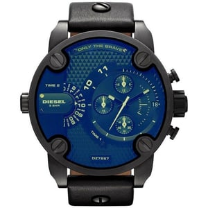 Diesel DZ7257 Bad Ass Chronograph Blaues Zifferblatt Schwarzes Leder Herrenuhr