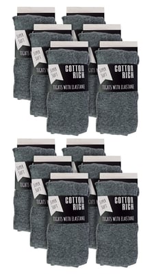 12 Paar Multipack Mädchen Schuluniform Strumpfhosen | Sock Snob | Weiche & bequeme einfache undurchsichtige Strumpfhosen für Kinder - Grau