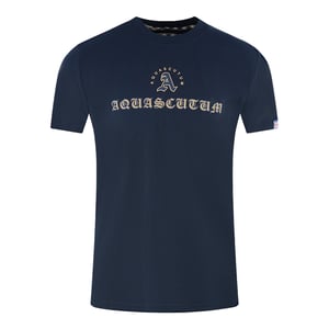 Aquascutum Script Logo Marineblaues T-Shirt