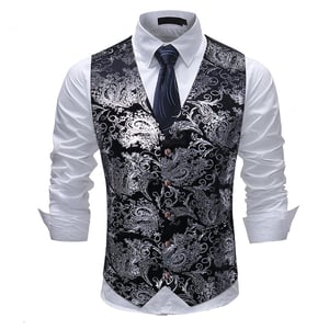 Einreihige Slim Fit Weste mit Print Silber