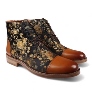 Justin Reess Herren-Oxford-Stiefeletten aus braunem Leder mit Blumenmuster - Adam