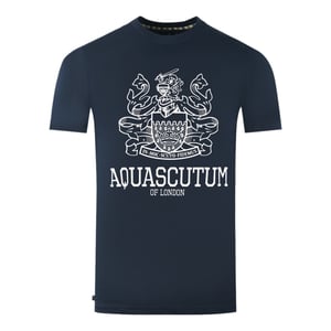 Aquascutum Large Bold London Aldis Marke Logo Marineblau T-Shirt