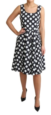 Dolce & Gabbana Damen Blau Gepunktetes Baumwoll-A-Linien-Kleid