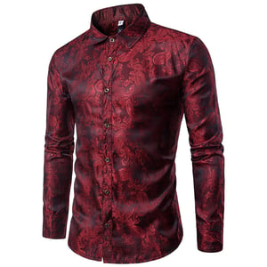 Slim Fit Hemd in Kastanienbraun mit besticktem Paisleymuster