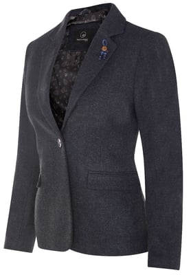 Damen-Blazer aus Tweed im 1920er-Jahre-Stil mit Fischgrätenmuster in Marineblau