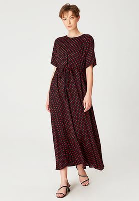 Midi-Tunikakleid mit Kordelzuggürtel und Polka-Dot-Print