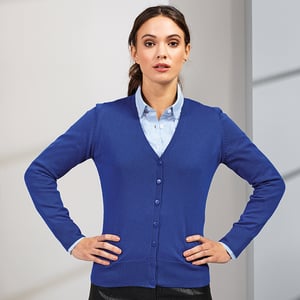 Premier Womens/Ladies Button Through Long Sleeve V-neck Knitted Cardigan (Royal)