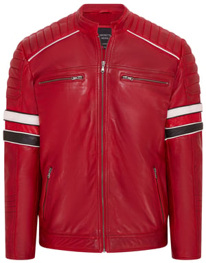 Rote gesteppte Biker-Rennjacke aus Leder für Herren – Brevik