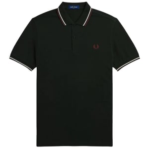 Fred Perry Rot/Weißes dunkelgrünes Poloshirt mit zwei Spitzen