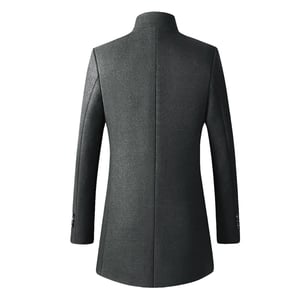 Herren Wollmantel Lang Slim Fit Stehkragen Business Mantel für den Winter Grau