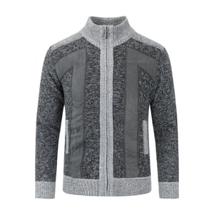Herren Strickjacke mit Reißverschluss Stehkragen Cardigan Grobstrick Gefüttert Pullover für den Winter Dunkelgrau
