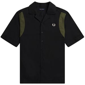 Fred Perry Schwarzes, kurzärmliges Bowlinghemd mit Einsätzen