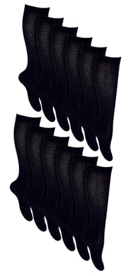 12 Paar Multipack Mädchen Kniestrümpfe | Atmungsaktive lange Baumwolle Schule Socken | Farboption - Grau, Schwarz, Weiß, Blau - Schwarz