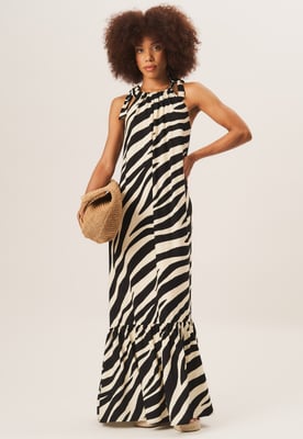 Maxikleid mit Zebramuster und Krawattenschulter